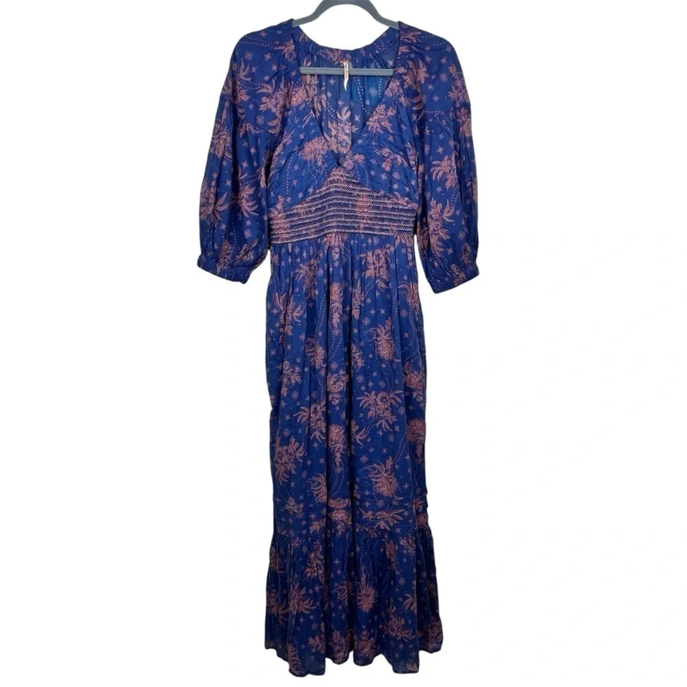 NEW Free People Golden Hour Maxi Dress Navy Combo XS